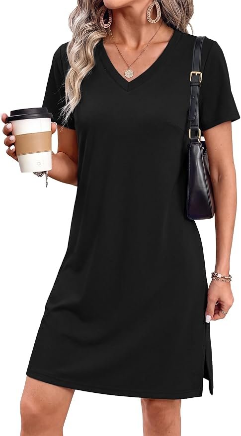 Women's V-neck casual T-shirt sundress.