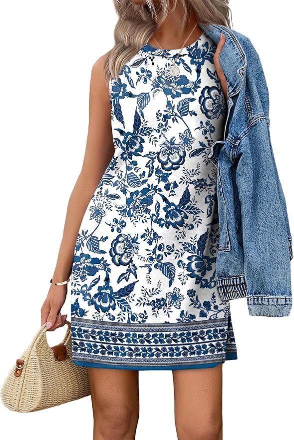 Women's crewneck sleeveless casual tank dress.