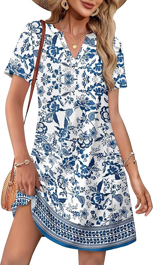 Women's V-neck Hawaiian-style midi dress.